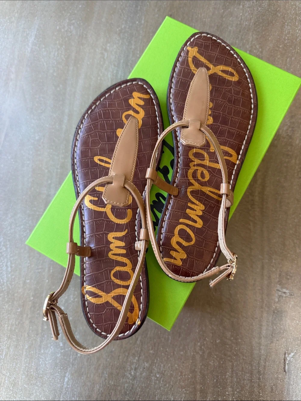 Sam Edelman Brown Croc-Embossed Sandals with Tan Straps